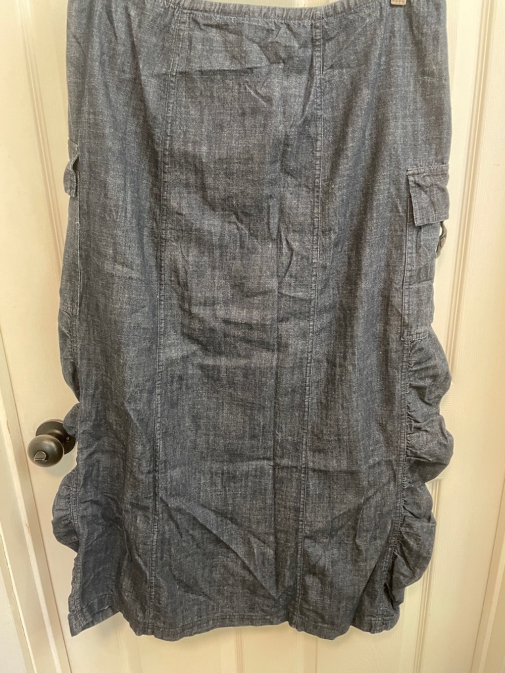 Denim-Style Cargo Midi Skirt - Blue